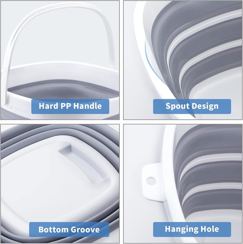 Craftend Collapsible Bucket 10L 2.6 Gallon Cleaning Bucket Mop Bucket Folding Foldable Portable Small Plastic Water Supplies for Outdoor Garden Camping Fishing Car Wash Space Saving Grey Square - Image 5